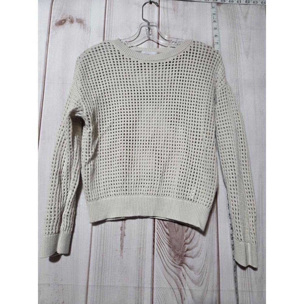 Calvin Klein Jeans Womens Medium Cream Open Knit Cotton Crochet Sweater Pullover